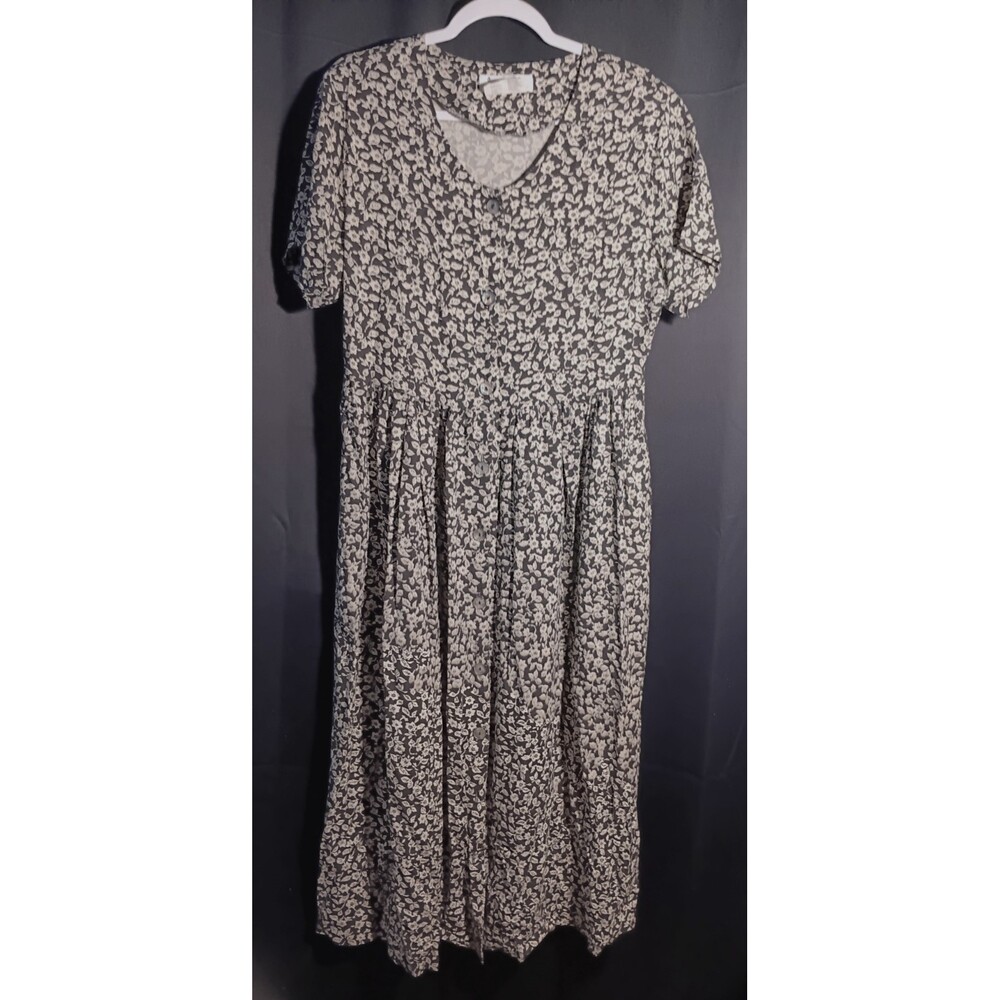 Jennifer Eden Black White Floral Cottagecore Dress Large VTG Teacher Miss Honey - Picture 2 of 5